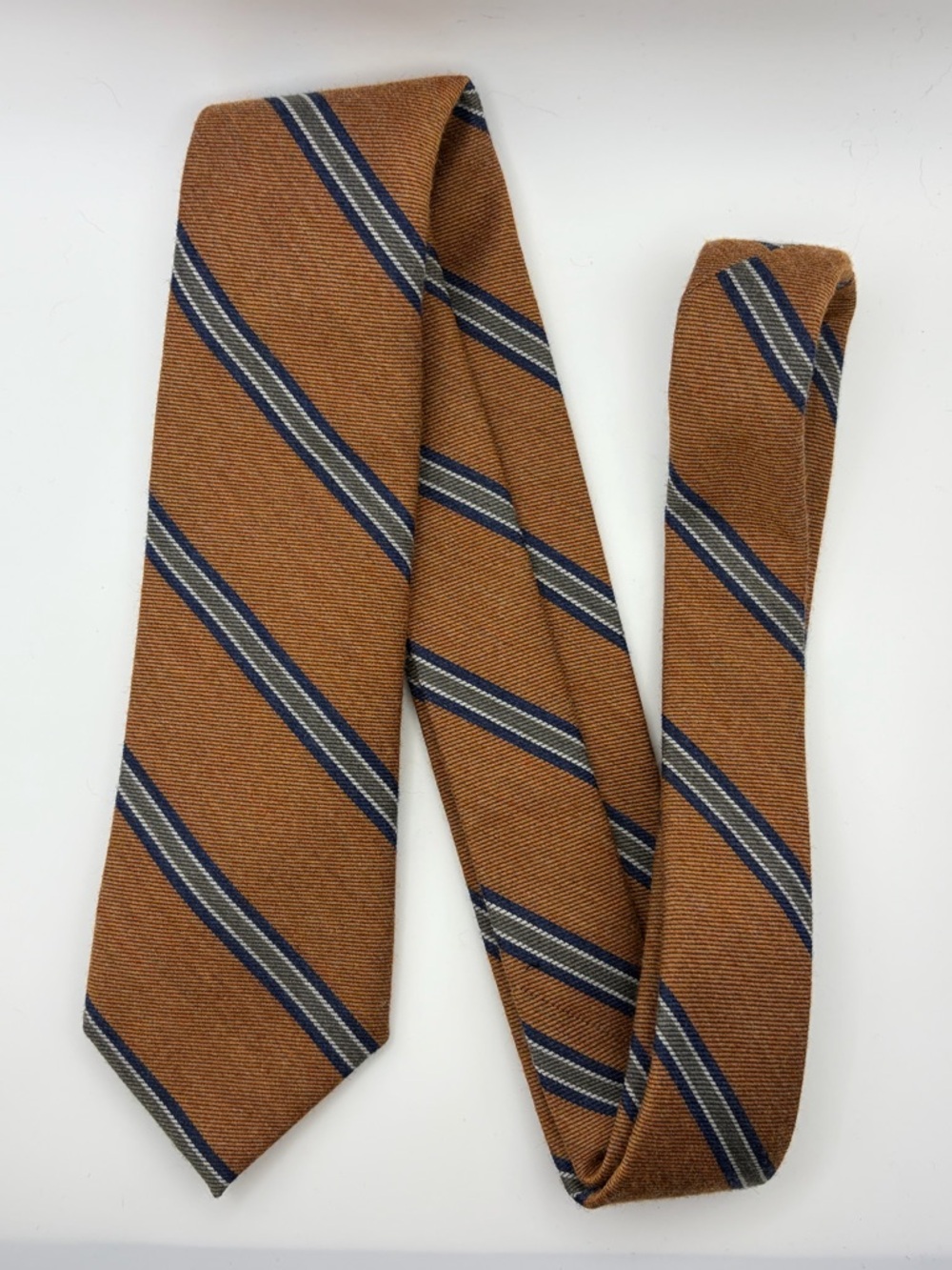 Mountain & Sackett Tie Handmade In USA Wool & Silk Brown Blue Stripe Classic